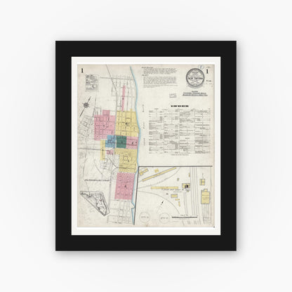 Old map wall art mockup — black gallery frame with white mat — Sanborn Fire Insurance Map from New Smyrna, Valusia County, Florida (1924) - Complete Map Set