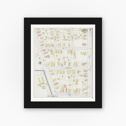Old map wall art mockup — black gallery frame with white mat — Sanborn Fire Insurance Map from Glens Falls, Warren County, New York (1895), Sheet #0007
