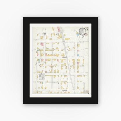 Old map wall art mockup — black gallery frame with white mat — Sanborn Fire Insurance Map from Port Royal, Juniata County, Pennsylvania (1899), Sheet #0001