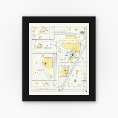 Old map wall art mockup — black gallery frame with white mat — Sanborn Fire Insurance Map from Brenham, Washington County, Texas (1901), Sheet #0006