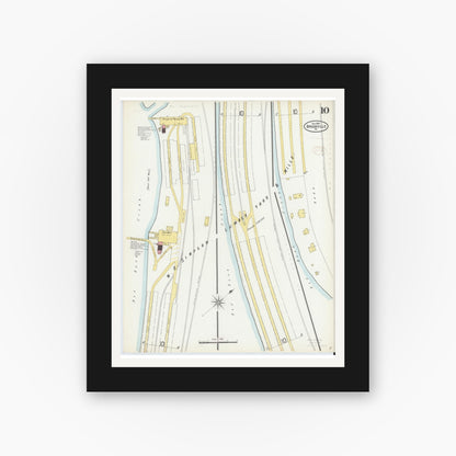 Old map wall art mockup — black gallery frame with white mat — Sanborn Fire Insurance Map from Brookville, Jefferson County, Pennsylvania (1899), Sheet #0010