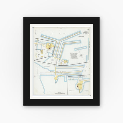 Old map wall art mockup — black gallery frame with white mat — Sanborn Fire Insurance Map from Cheboygan, Cheboygan County, Michigan (1900), Sheet #0017