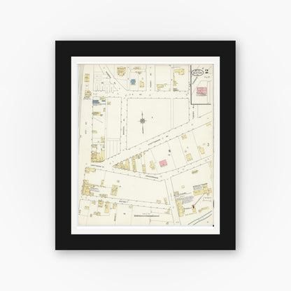 Old map wall art mockup — black gallery frame with white mat — Sanborn Fire Insurance Map from Elkton, Rockingham County, Virginia (1913), Sheet #0002
