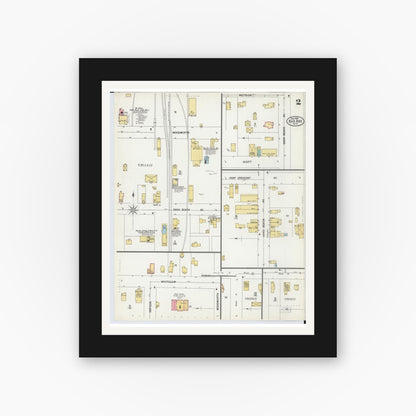 Old map wall art mockup — black gallery frame with white mat — Sanborn Fire Insurance Map from Bad Axe, Huron County, Michigan (1900), Sheet #0002