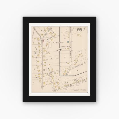 Old map wall art mockup — black gallery frame with white mat — Sanborn Fire Insurance Map from Marianna, Jackson County, Florida (1922), Sheet #0007