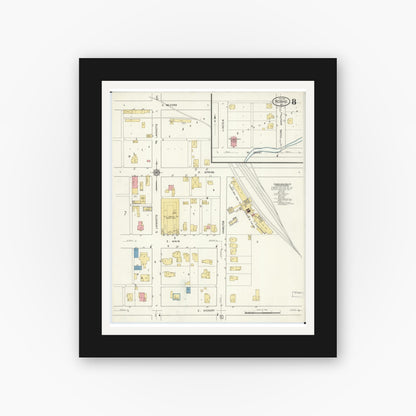 Old map wall art mockup — black gallery frame with white mat — Sanborn Fire Insurance Map from Neosho, Newton County, Missouri (1916), Sheet #0008