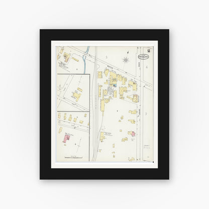 Old map wall art mockup — black gallery frame with white mat — Sanborn Fire Insurance Map from Sherburne, Chenango County, New York (1892), Sheet #0002