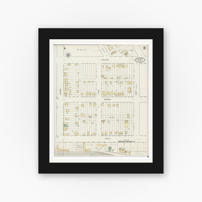 Old map wall art mockup — black gallery frame with white mat — Sanborn Fire Insurance Map from Tracy, Lyon County, Minnesota (1894), Sheet #0003