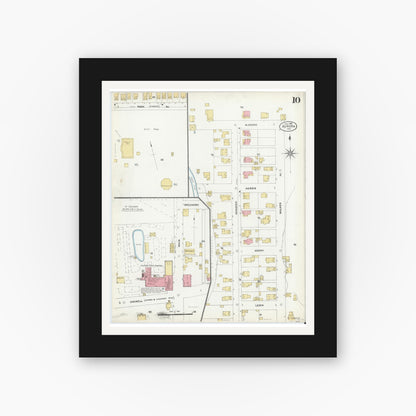 Old map wall art mockup — black gallery frame with white mat — Sanborn Fire Insurance Map from Aurora, Dearborn County, Indiana (1906), Sheet #0010