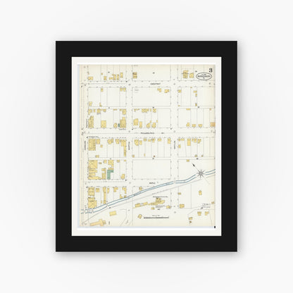 Old map wall art mockup — black gallery frame with white mat — Sanborn Fire Insurance Map from Barnesboro, Cambria County, Pennsylvania (1903), Sheet #0003