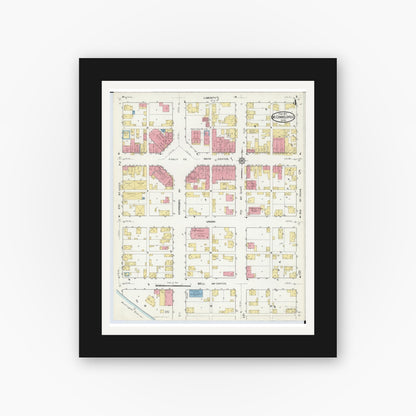 Old map wall art mockup — black gallery frame with white mat — Sanborn Fire Insurance Map from McConnelsville, Morgan County, Ohio (1917), Sheet #0004