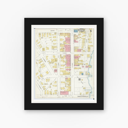Old map wall art mockup — black gallery frame with white mat — Sanborn Fire Insurance Map from Cheboygan, Cheboygan County, Michigan (1915), Sheet #0006