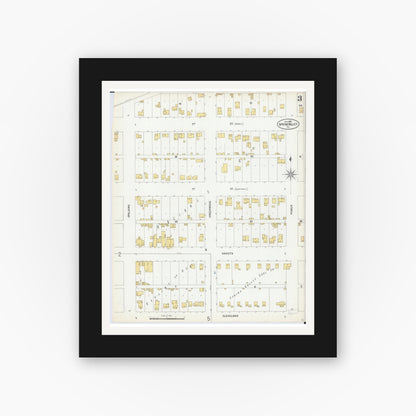 Old map wall art mockup — black gallery frame with white mat — Sanborn Fire Insurance Map from Spring Valley, Bureau County, Illinois (1899), Sheet #0003