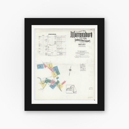Old map wall art mockup — black gallery frame with white mat — Sanborn Fire Insurance Map from Warrensburg, Warren County, New York (1912) - Complete Map Set
