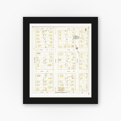 Old map wall art mockup — black gallery frame with white mat — Sanborn Fire Insurance Map from Carroll, Carroll County, Iowa (1915), Sheet #0003