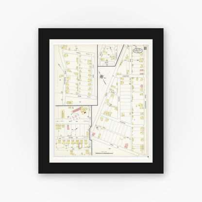 Old map wall art mockup — black gallery frame with white mat — Sanborn Fire Insurance Map from Ford City, Armstrong County, Pennsylvania (1913), Sheet #0011