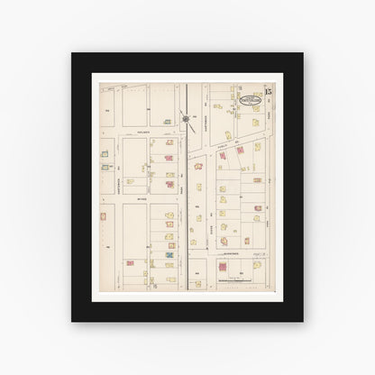 Old map wall art mockup — black gallery frame with white mat — Sanborn Fire Insurance Map from State College, Centre County, Pennsylvania (1922), Sheet #0015