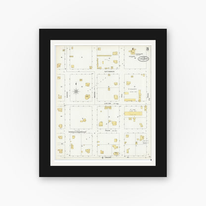 Old map wall art mockup — black gallery frame with white mat — Sanborn Fire Insurance Map from Coleman, Coleman County, Texas (1898), Sheet #0003