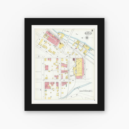 Old map wall art mockup — black gallery frame with white mat — Sanborn Fire Insurance Map from Beaver Falls, Beaver County, Pennsylvania (1901), Sheet #0003