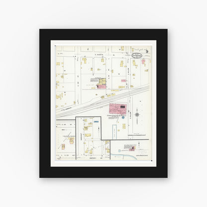 Old map wall art mockup — black gallery frame with white mat — Sanborn Fire Insurance Map from Effingham, Effingham County, Illinois (1911), Sheet #0009