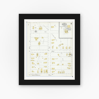 Old map wall art mockup — black gallery frame with white mat — Sanborn Fire Insurance Map from Manistique, Schoolcraft County, Michigan (1900), Sheet #0009