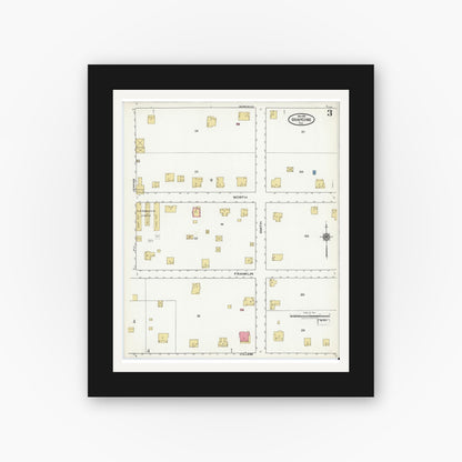 Old map wall art mockup — black gallery frame with white mat — Sanborn Fire Insurance Map from Grapevine, Tarrant County, Texas (1921), Sheet #0003