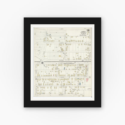 Old map wall art mockup — black gallery frame with white mat — Sanborn Fire Insurance Map from Rome, Oneida County, New York (1914), Sheet #0029