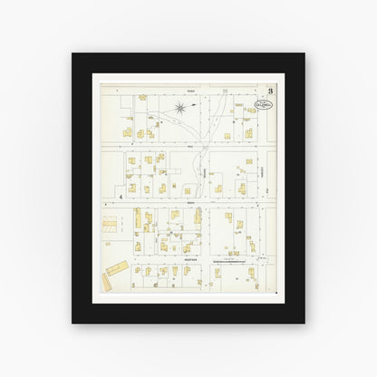 Old map wall art mockup — black gallery frame with white mat — Sanborn Fire Insurance Map from Caldwell, Burleson County, Texas (1901), Sheet #0003
