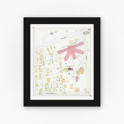 Old map wall art mockup — black gallery frame with white mat — Sanborn Fire Insurance Map from Battle Creek, Calhoun County, Michigan (1902), Sheet #0004