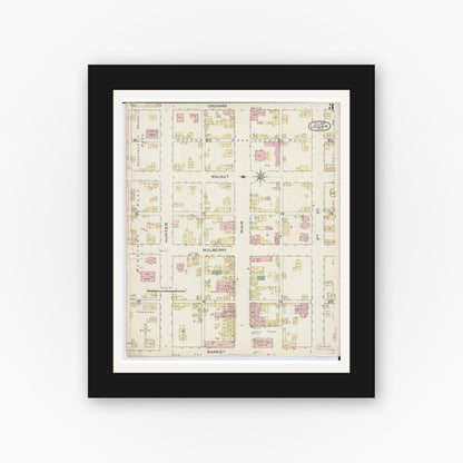 Old map wall art mockup — black gallery frame with white mat — Sanborn Fire Insurance Map from Logan, Hocking County, Ohio (1886), Sheet #0003