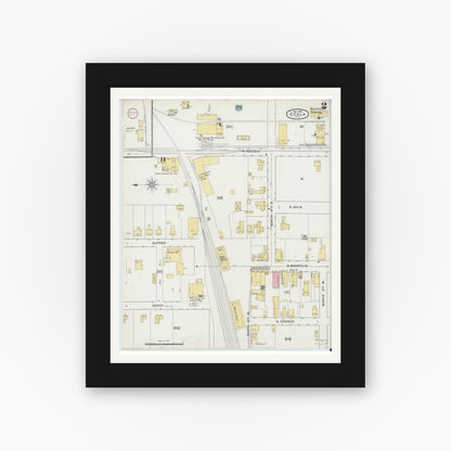 Old map wall art mockup — black gallery frame with white mat — Sanborn Fire Insurance Map from Ocala, Marion County, Florida (1895), Sheet #0002