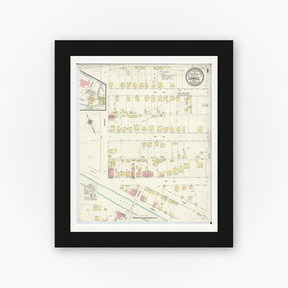 Old map wall art mockup — black gallery frame with white mat — Sanborn Fire Insurance Map from Lowell, Washington County, Ohio (1911) - Complete Map Set