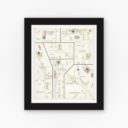 Old map wall art mockup — black gallery frame with white mat — Sanborn Fire Insurance Map from Hibbing, Saint Louis County, Minnesota (1913), Sheet #0014