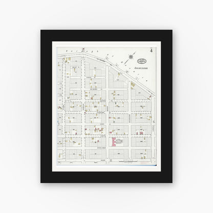 Old map wall art mockup — black gallery frame with white mat — Sanborn Fire Insurance Map from Linden, Union County, New Jersey (1920), Sheet #0004