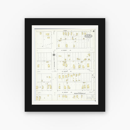 Old map wall art mockup — black gallery frame with white mat — Sanborn Fire Insurance Map from Fergus Falls, Otter Tail County, Minnesota (1909), Sheet #0004