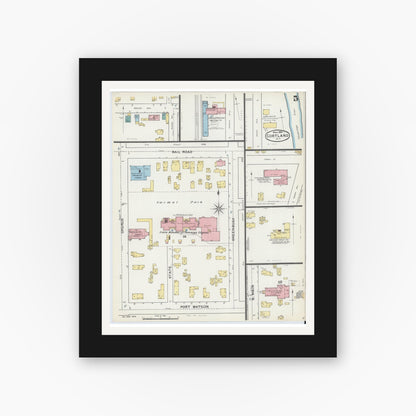 Old map wall art mockup — black gallery frame with white mat — Sanborn Fire Insurance Map from Cortland, Cortland County, New York (1892), Sheet #0005