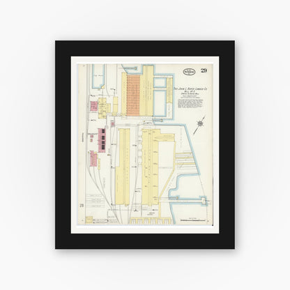 Old map wall art mockup — black gallery frame with white mat — Sanborn Fire Insurance Map from New Bern, Craven County, North Carolina (1913), Sheet #0029