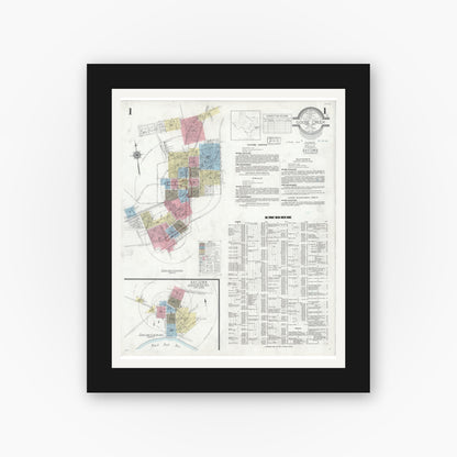Old map wall art mockup — black gallery frame with white mat — Sanborn Fire Insurance Map from Goose Creek, Harris County, Texas (1939) - Complete Map Set