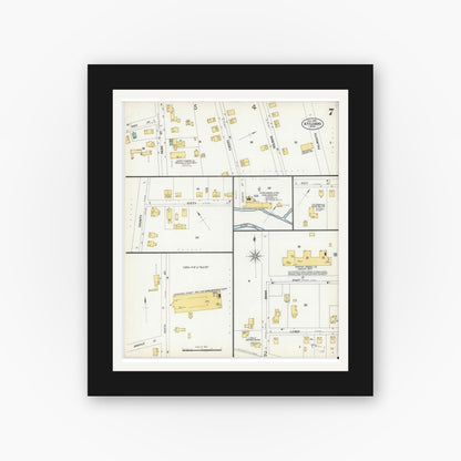 Old map wall art mockup — black gallery frame with white mat — Sanborn Fire Insurance Map from Attleboro, Bristol County, Massachusetts (1899), Sheet #0007