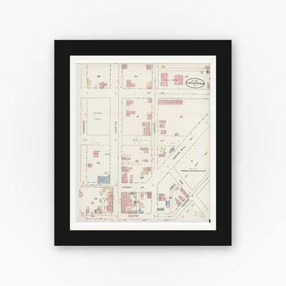 Old map wall art mockup — black gallery frame with white mat — Sanborn Fire Insurance Map from Conshohocken, Montgomery County, Pennsylvania (1886), Sheet #0006
