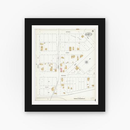 Old map wall art mockup — black gallery frame with white mat — Sanborn Fire Insurance Map from Kissimmee, Osceola County, Florida (1899), Sheet #0003