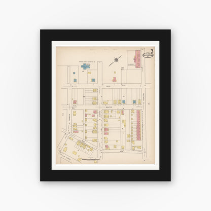 Old map wall art mockup — black gallery frame with white mat — Sanborn Fire Insurance Map from Doylestown, Bucks County, Pennsylvania (1922), Sheet #0003