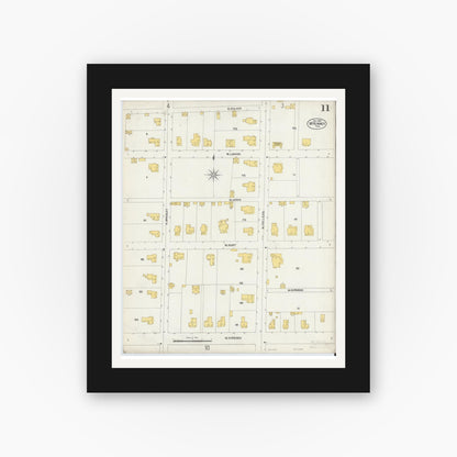 Old map wall art mockup — black gallery frame with white mat — Sanborn Fire Insurance Map from McKinney, Collin County, Texas (1902), Sheet #0011