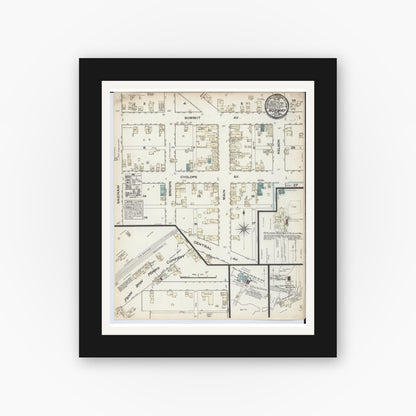 Old map wall art mockup — black gallery frame with white mat — Sanborn Fire Insurance Map from Norway, Dickinson County, Michigan (1884), Sheet #0001