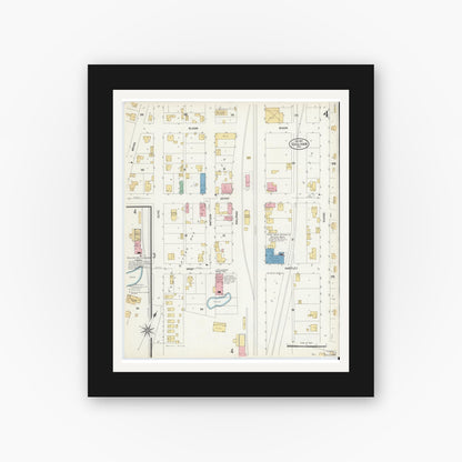 Old map wall art mockup — black gallery frame with white mat — Sanborn Fire Insurance Map from Sullivan, Sullivan County, Indiana (1907), Sheet #0004