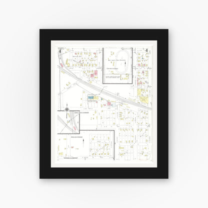 Old map wall art mockup — black gallery frame with white mat — Sanborn Fire Insurance Map from West Liberty, Muscatine County, Iowa (1941), Sheet #0004