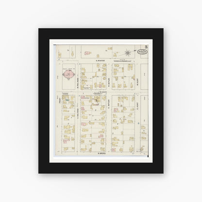 Old map wall art mockup — black gallery frame with white mat — Sanborn Fire Insurance Map from Adrian, Lenawee County, Michigan (1888), Sheet #0005