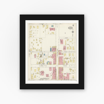 Old map wall art mockup — black gallery frame with white mat — Sanborn Fire Insurance Map from De Land, Volusia County, Florida (1915), Sheet #0002