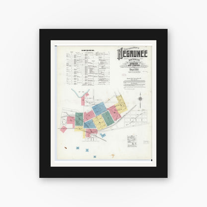 Old map wall art mockup — black gallery frame with white mat — Sanborn Fire Insurance Map from Negaunee, Marquette County, Michigan (1911) - Complete Map Set