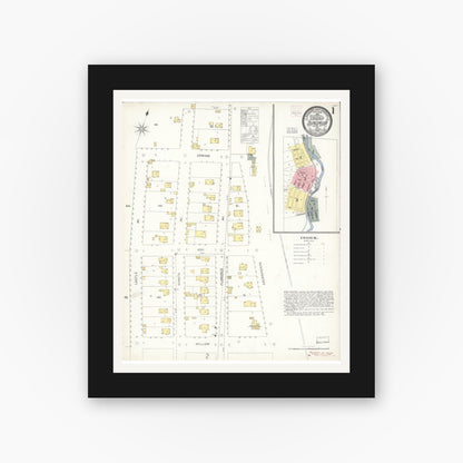 Old map wall art mockup — black gallery frame with white mat — Sanborn Fire Insurance Map from Dunsmuir, Siskiyou County, California (1903), Sheet #0001